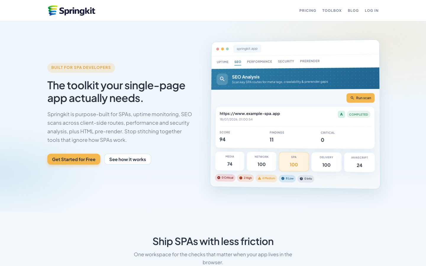 Capture d'écran du site Springkit