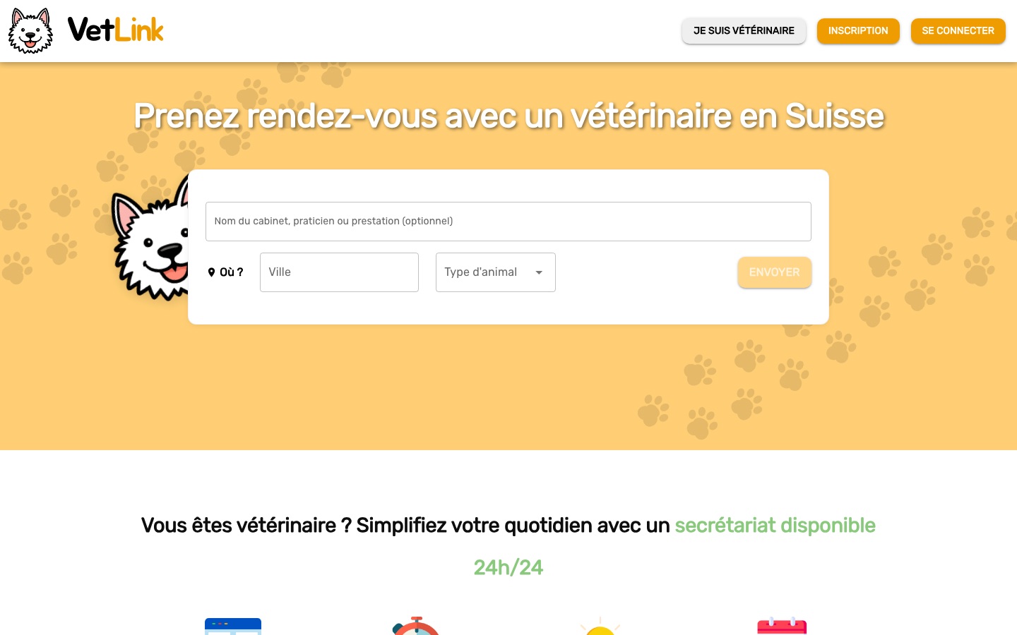 Capture d'écran du site VetLink